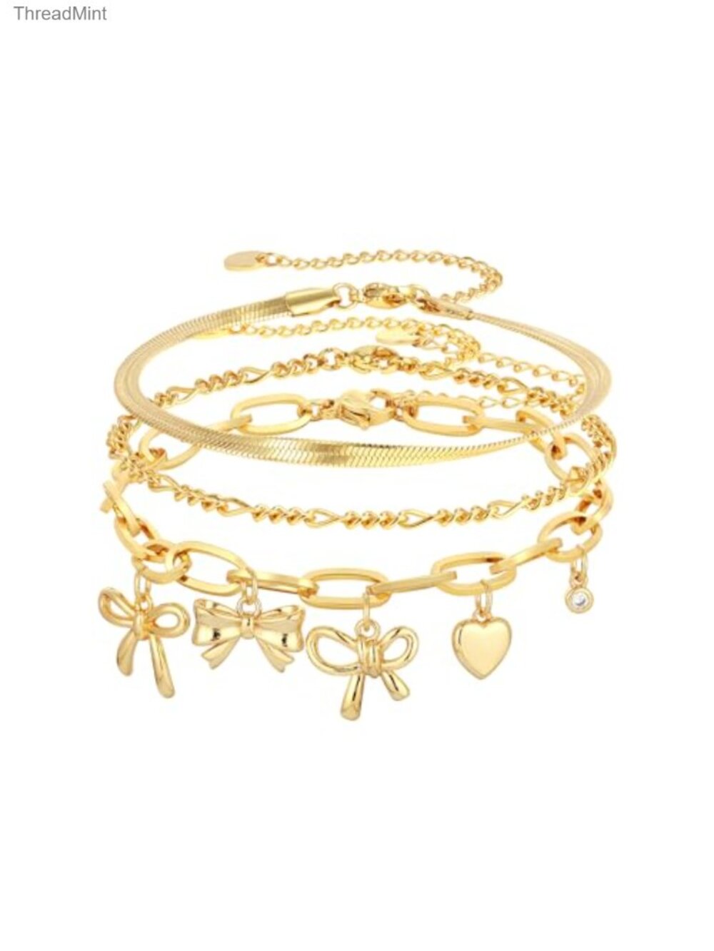 3PCS Charm Gold Bracelets Set Non Tarnish 14k Plated Gold Bracelet Stack Cute